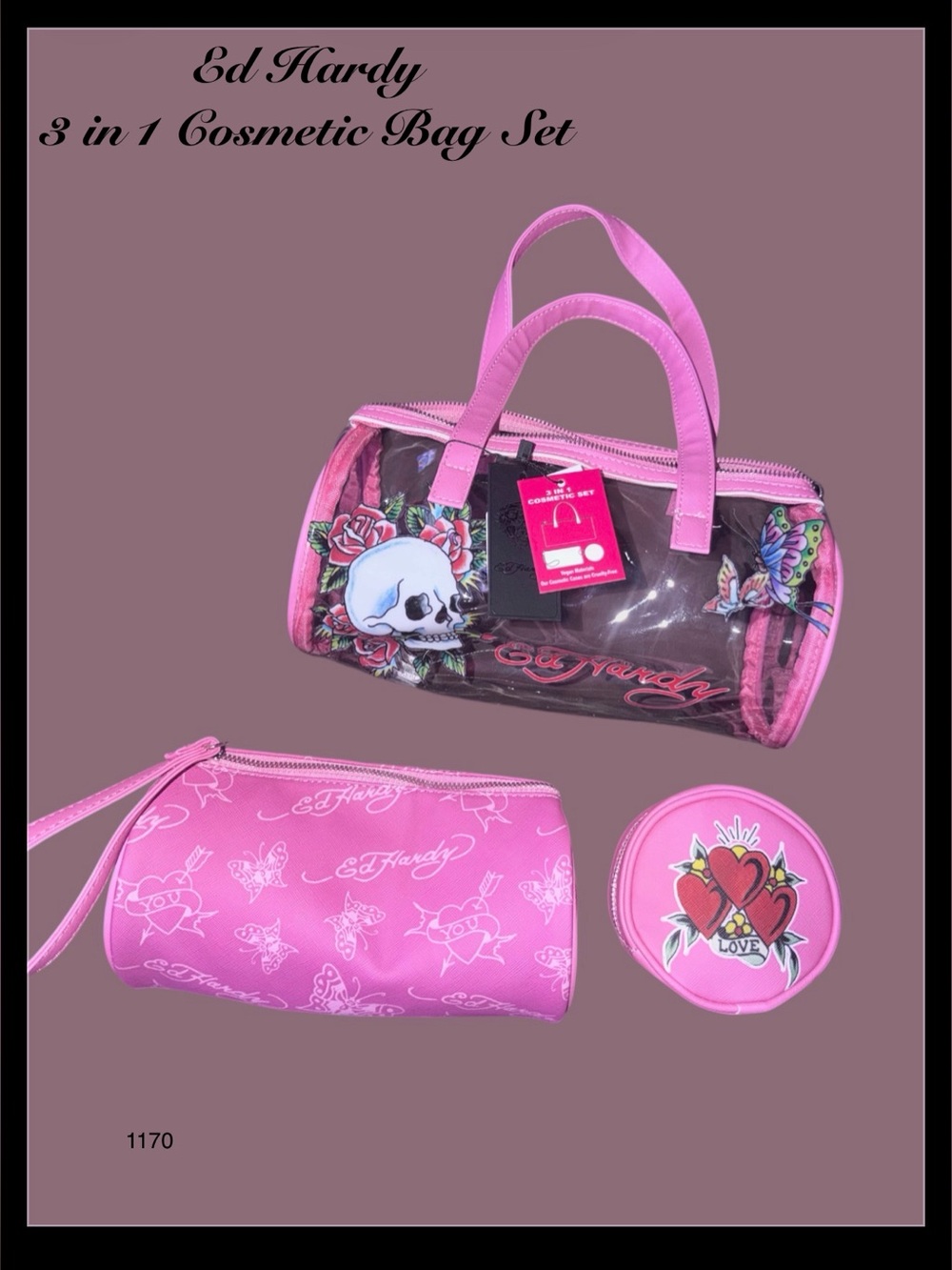 *new* Ed Hardy 3 in 1 Cosmetic Bag Set